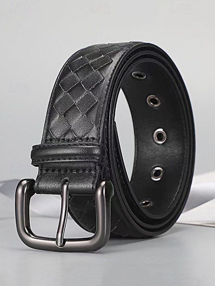 Men's Woven Leather Belt – Premium Buckle, Casual and Formal Wear, Available in Blue, Gray, Brown, Black 2025 - $24.99 –P2