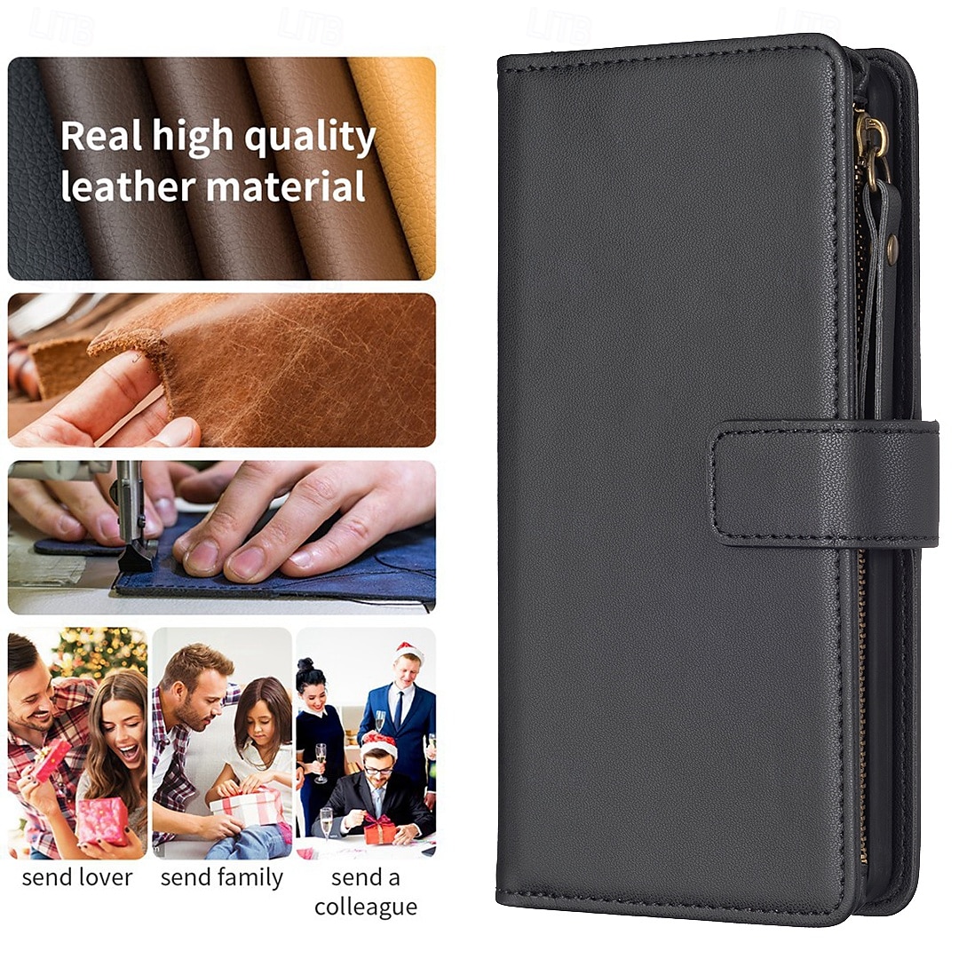 Phone Case For iPhone 16 15 14 Pro Max Plus 13 12 11 Pro Max Wallet Case with Stand Holder Zipper with Wrist Strap Retro TPU PU Leather 2025 - $12.99 –P9