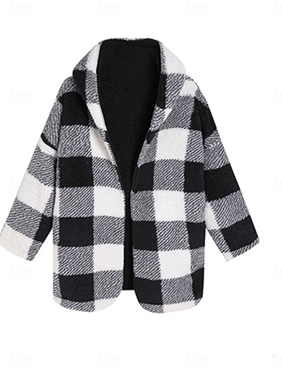 Per donna Giacca in pile Cappotto teddy Giacca con cappuccio Tenere al caldo Traspirante Tasche In pile Informale A quadri Da mare Strada Da tutti i giorni Per uscire Apertura anteriore Standard Felpa del 2025 a $62.99 –P4