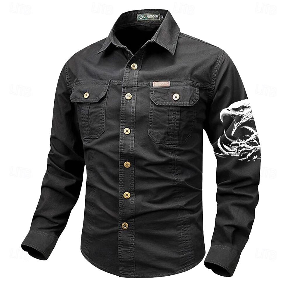Hombre Águila Camisas de trabajo camisa occidental Camisa cargo Manga Larga Casual Táctico Deporte Noche Invierno Primavera & Otoño Cuello Vuelto Estampado Gris oscuro Negro Blanco Verde Ejército Rojo 2025 - $27.99 –P7