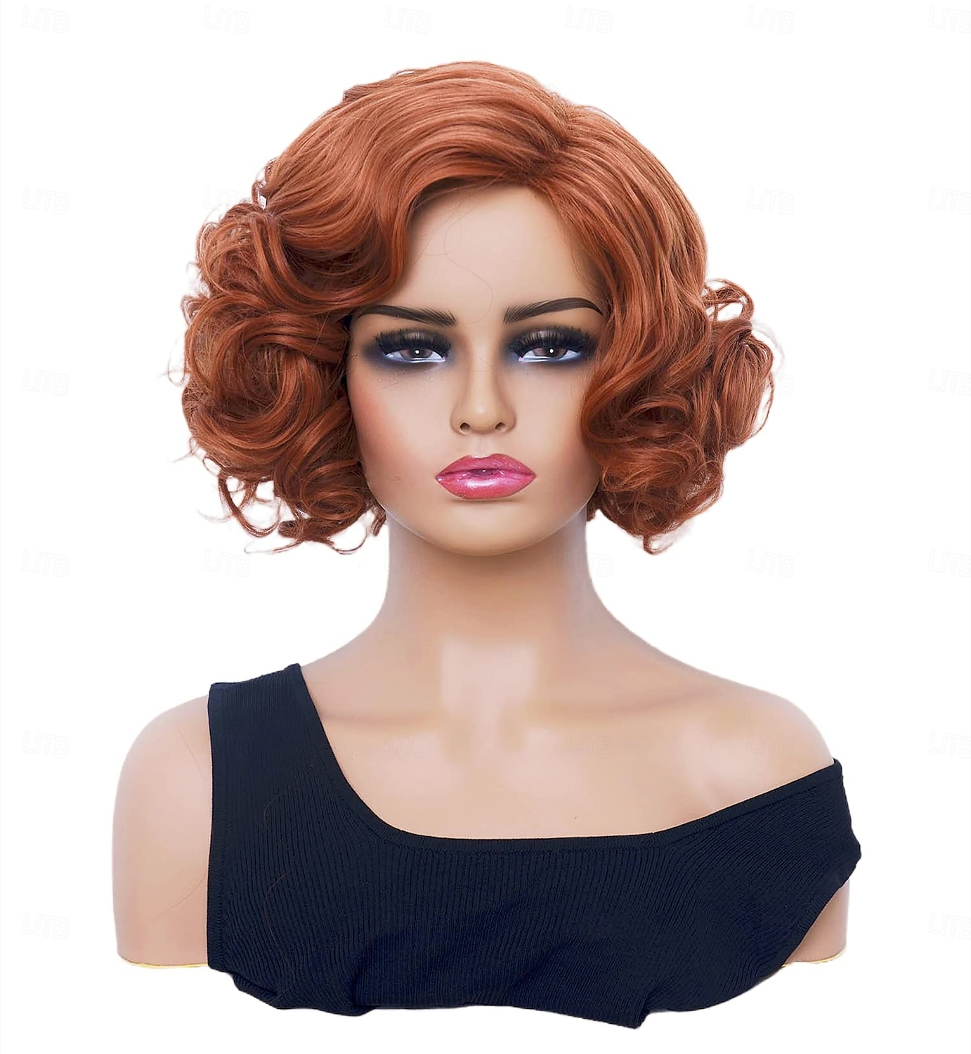 Parrucca corta ondulata per donne capelli ricci parrucca sintetica naturale con divisione centrale parrucca piena adatta per cosplay carnevale uso quotidiano parrucche di Halloween del 2025 a $18.49 –P4