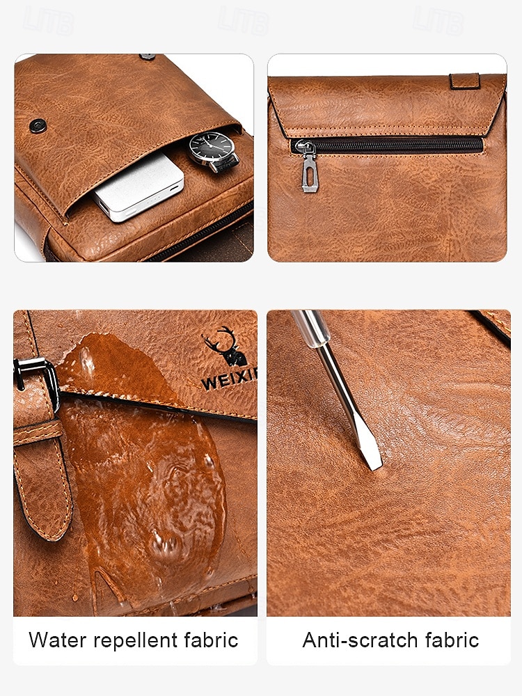 Men's Brown Faux Leather Crossbody Messenger Bag with Adjustable Strap – Vintage Style Shoulder Bag for Daily Use and Travel 2026 - $29.99 –P4