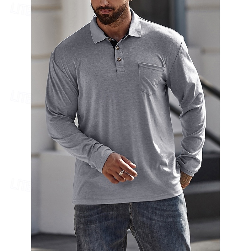 Herr POLO Shirt Golftröja Ledigt Sport Kavajslag Långärmad Mode Grundläggande Ensfärgat Knapp Vår & Höst Normal Ljusblå Militärgrön Mörkgrå Sjöblå Retroröd Aprikos POLO Shirt 2025 - $22.99 –P14