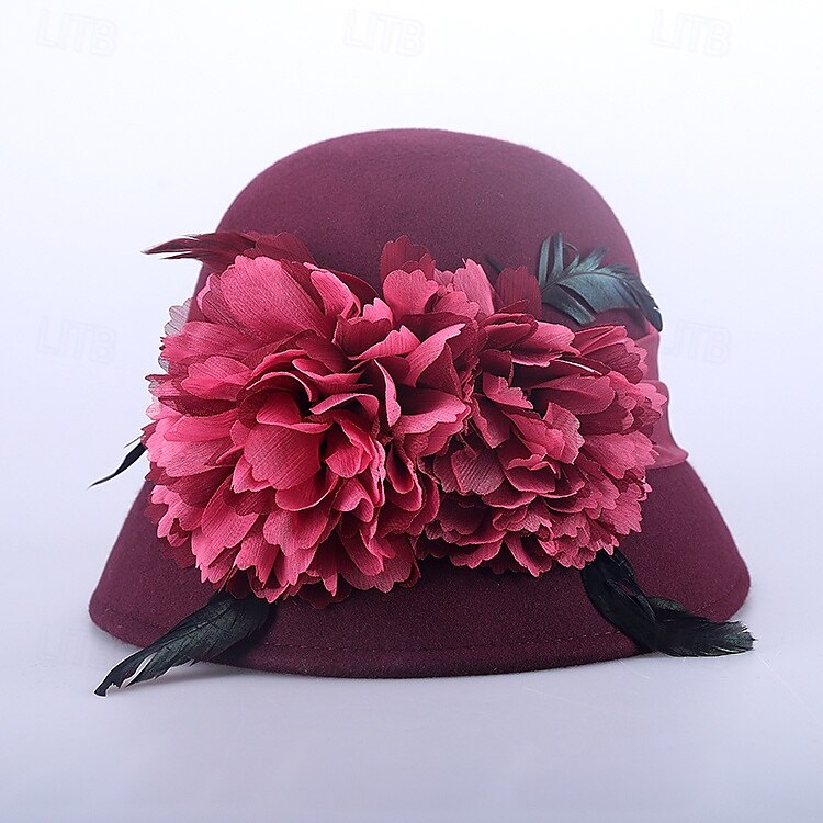 Kalap 100% Gyapjú Fedora kalap Esküvő Hölgyek napja Elegáns Brit Val vel Toll Csipke oldal Sisak Fejfedők 2025 - $45.99 –P18