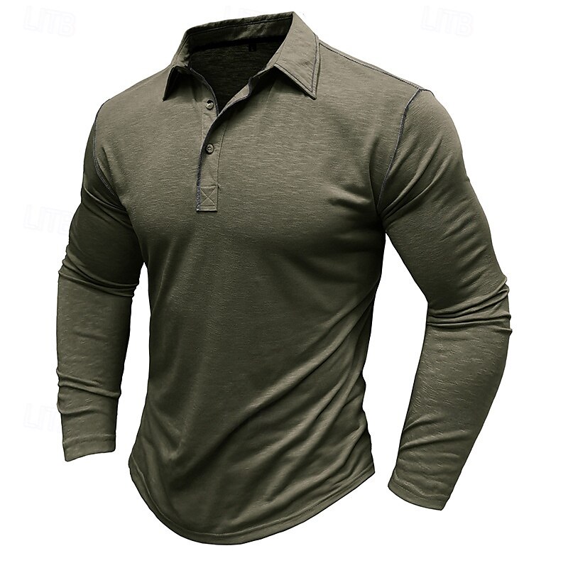 Men's Polo Shirt Golf Shirt Casual Sports Lapel Long Sleeve Fashion Basic Plain Button Pocket Spring & Fall Regular Fit White Yellow Army Green Blue Light Grey Polo Shirt 2025 - $22.99 –P3