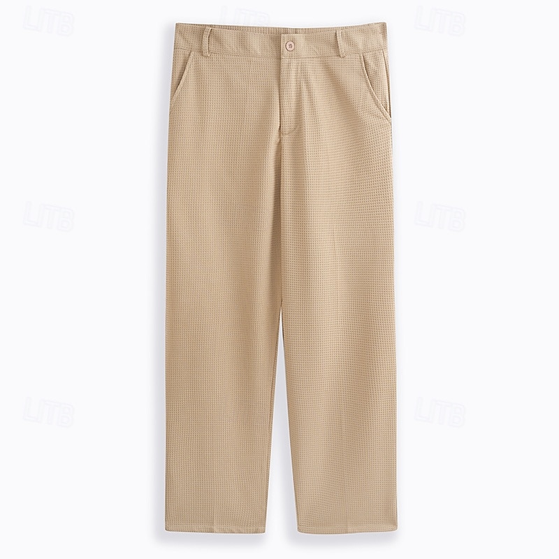 Voor heren Pakken Broek broek Kostuumbroek Wafel broek Knop Voorvak Recht been Effen Comfort liiketoiminta Dagelijks Feestdagen Modieus Chique en modern Zwart Wit 2025 - $29.99 –P1
