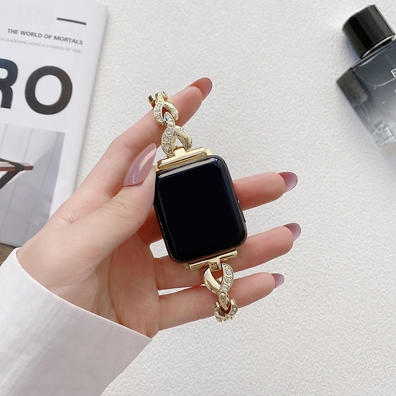 Solo Loop Compatibel met: Apple Watch-horlogebandje 38mm 40mm 41mm 42mm 44mm 45mm 49mm Bling Diamant Metalen sluiting Verstelbaar Legering Vervangende horlogeband voor iwatch Ultra 2 Series 9 8 7 SE 2026 - $17.99 –P13