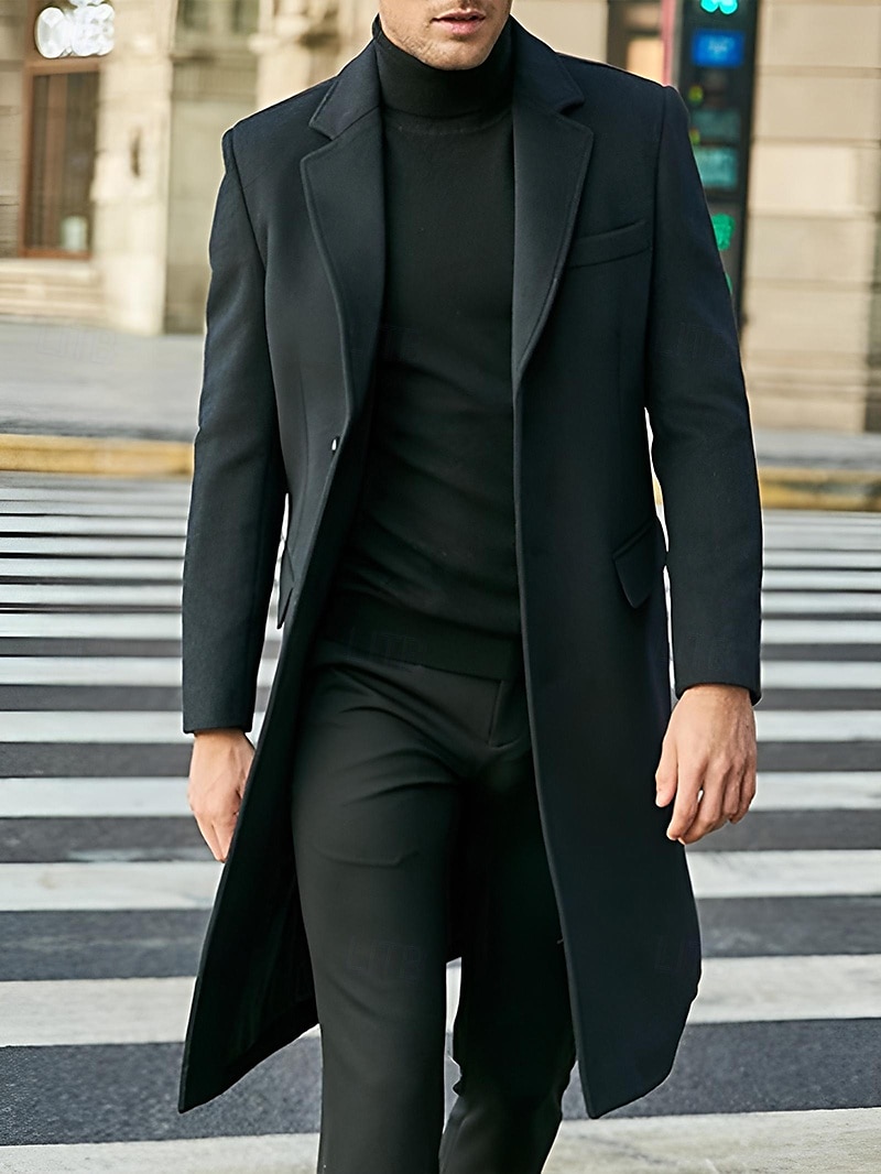 Male Overcoat Coat Trench Coat Daily Wear Buckle Fall & Winter Solid / Plain Color Leisure Lapel Long Camel Black Gray Jacket 2025 - $48.99 –P2