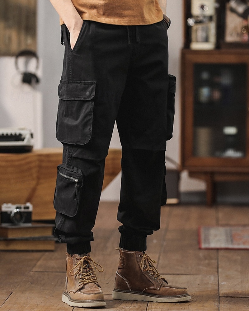 Per uomo Pantaloni cargo Pantaloni A cordoncino Vita elastica Multi tasca Liscio Indossabile Esterno Giornaliero Campeggio e hiking Di tendenza Classico Nero Verde militare del 2026 a $45.99 –P2