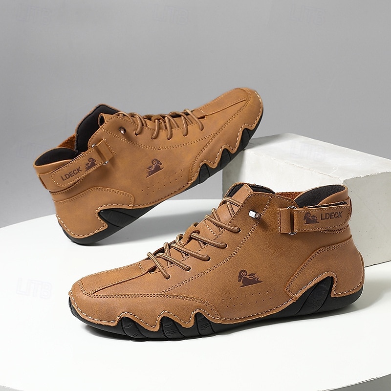 Men's Green Casual High-Top Faux Leather Sneakers – Lightweight Breathable Hand-Stitched Lace-Up Shoes for Outdoor Activities 2025 - $46.99 –P3
