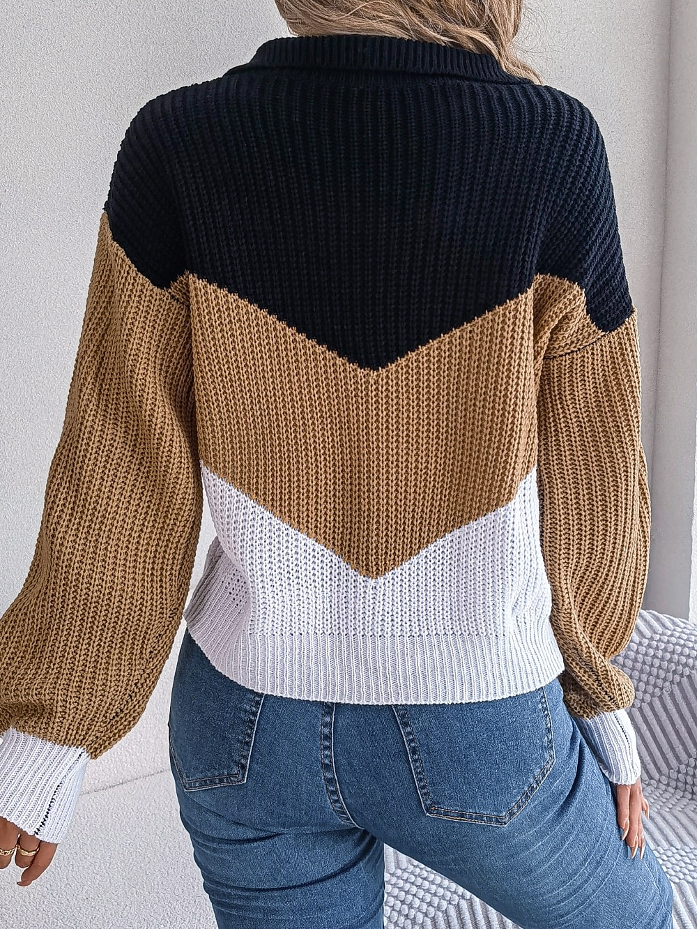 Per donna Felpa Giornaliero Informale A strisce Collo a polo Lavorato a maglia Manica lunga Top regolari Maglia Ufficio Blu Cachi Autunno Inverno del 2025 a $41.99 –P2