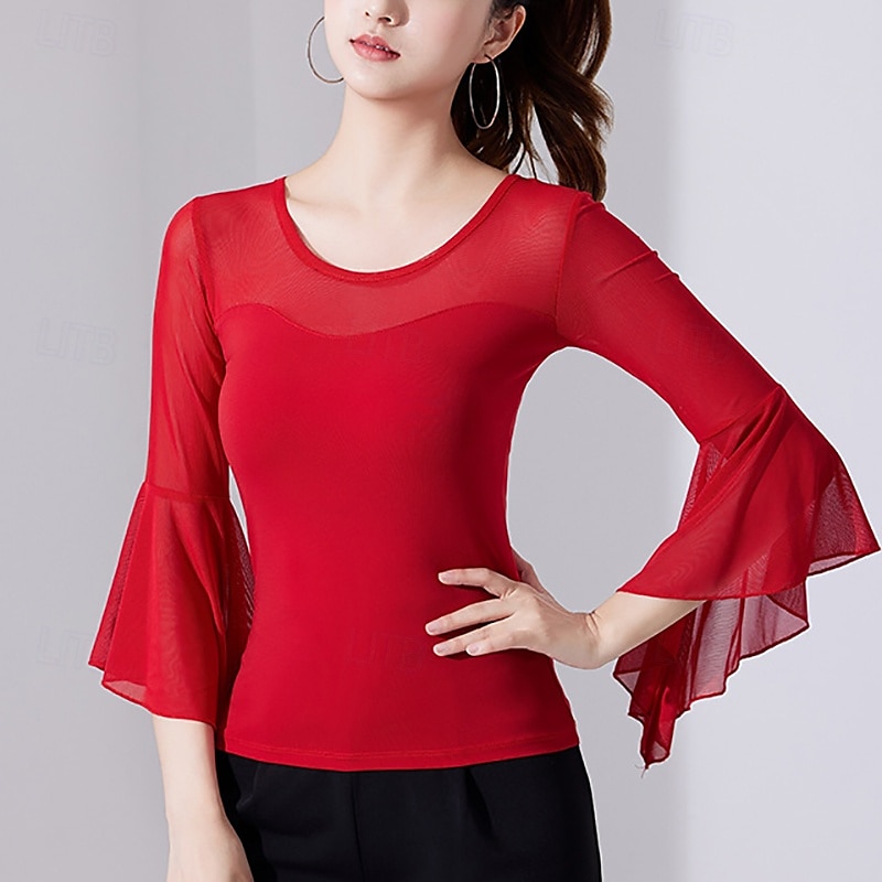 Latijnse dans Top Prints Pure Kleur Gesplitst Dames Prestatie Opleiding 3/4 mouw Hoog Polyester 2025 - $32.99 –P1