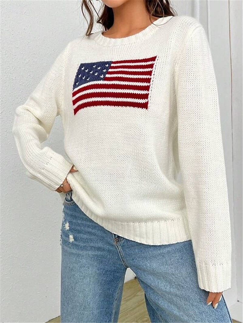 Women's Sweater Daily Stylish Casual Graphic Crew Neck Crewneck Long Sleeve Regular Tops Knit Going out Black White Fall Winter 2025 - $44.99 –P1