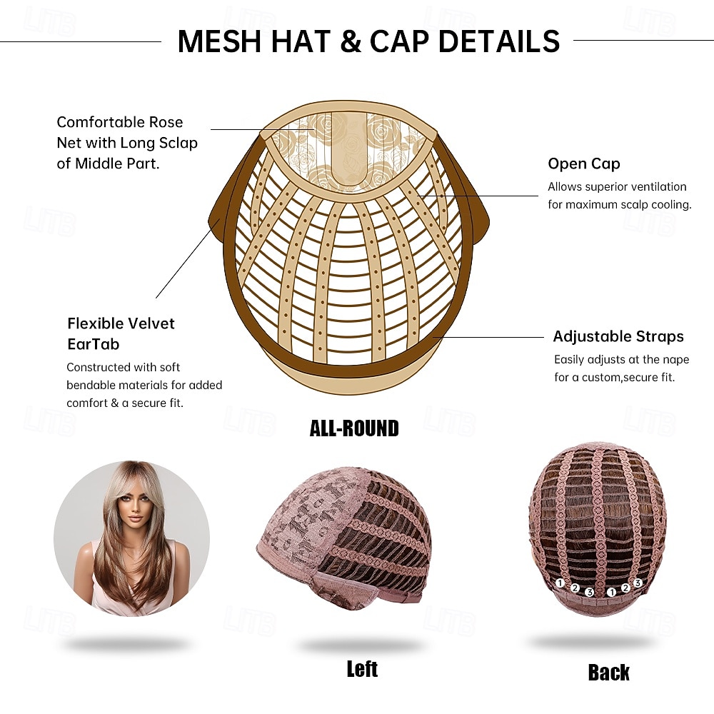 Synthetic Wig Straight kinky Straight Layered Haircut Neat Bang With Bangs Machine Made Wig 22 inch Brown / White Synthetic Hair Women's Cute Cosplay Party Mixed Color 2026 - $29.99 –P8