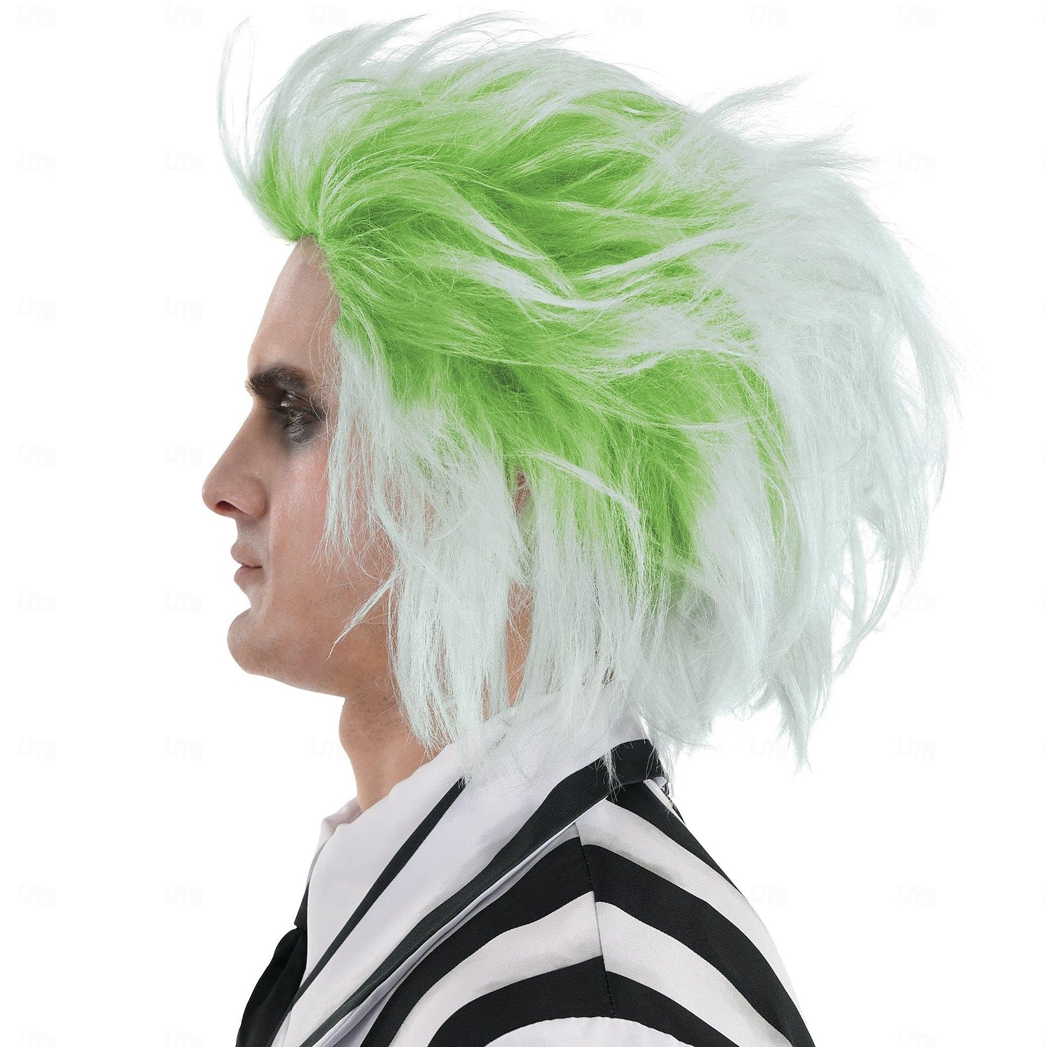 Beetlejuice peruukkiasuste aikuisille - Asuste sisältää hassun peruukin vihreällä ja harmaalla hiusvärillä - Pukukokonaisuudet karnevaaleihin syntymäpäiväjuhliin ja teemajuhliin Halloween peruukit 2025 - $18.49 –P2