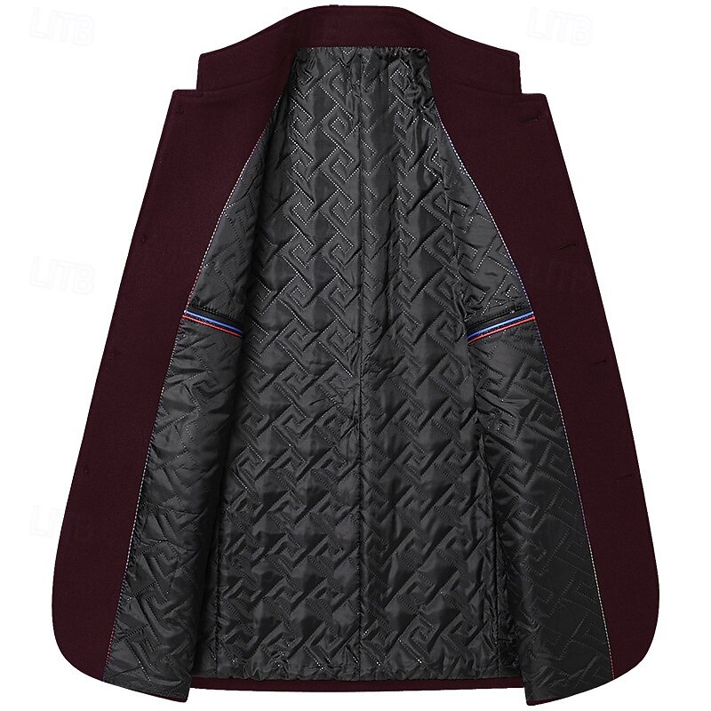 Herr Vinterkappa Yllekappa Trenchcoat Dagligen Semester Höst vinter Polyester Håller värmen Ytterkläder Kläder Mode Klassisk Slät Ficka Hög krage Enkelknäppt 2025 - $69.99 –P7