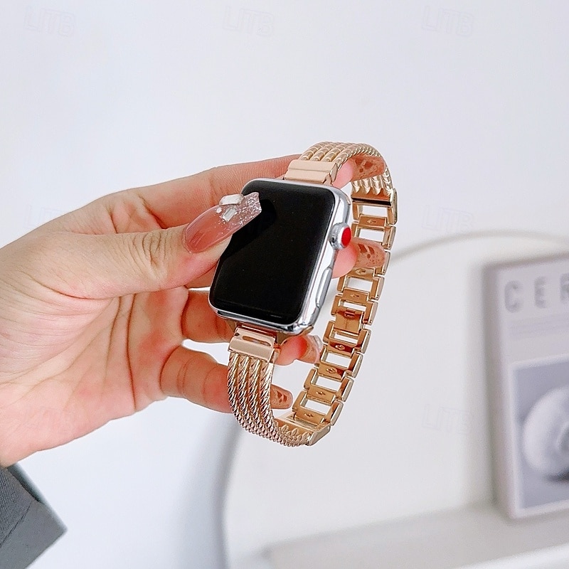 Solo Loop Συμβατό με Ζάντα ρολογιού Apple Watch 38mm 40mm 41mm 42mm 44mm 45mm 49mm Γυναικεία Μεταλλικό κούμπωμα Ρυθμιζόμενο κράμα Ανταλλακτικό λουράκι ρολογιού για iwatch Ultra 2 Series 9 8 7 SE 6 5 2025 - $20.99 –P8