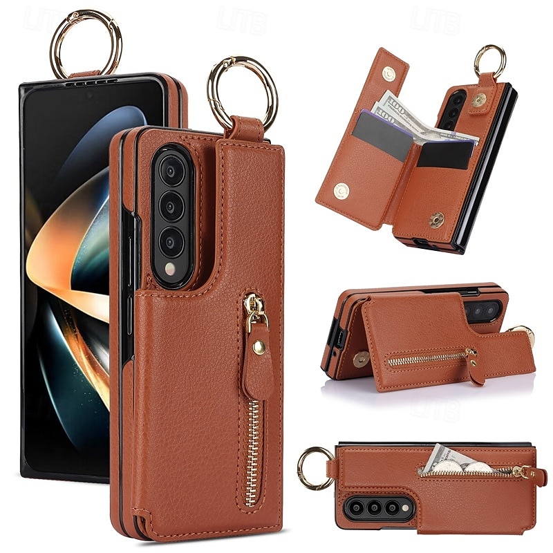 Чехол для Z Fold 6 Z Fold 5 Z Fold 4 Z Fold 3 с подставкой молнией и кармашком для карт ретро TPU PU кожа 2025 - $28.99 –P13