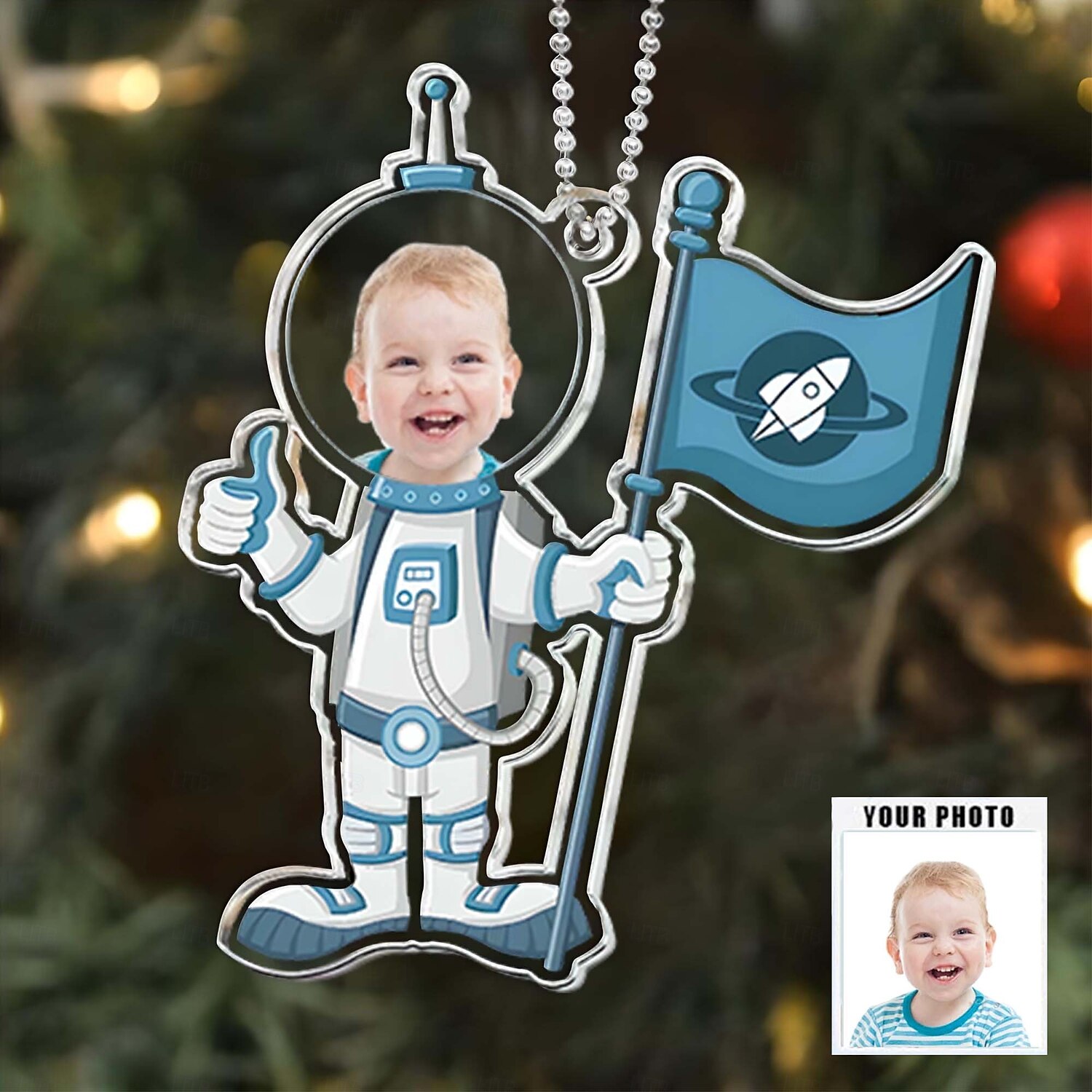 Personlig foto juleornamenter akryl 2D tilpasset baby ansikt juletre ornamenter jul dekorasjon hengende anheng gaver astronaut 2025 - $11.49 –P5