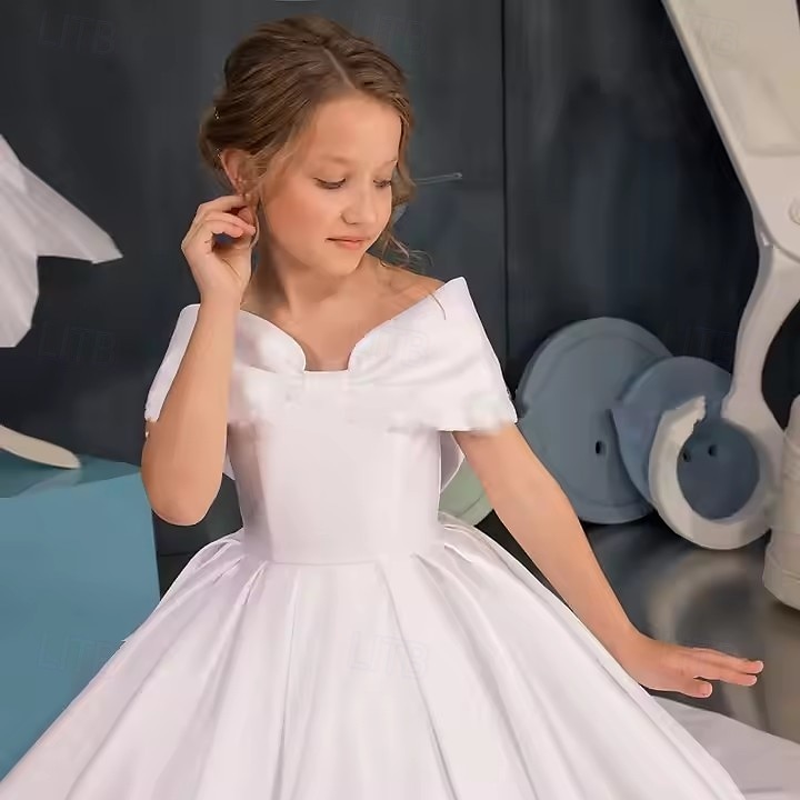 Šaty pro květinovou družičku Dívčí Šaty pro první přijímání Šaty na párty Svatební Párty Princeznovské Sladký Vánoce Karneval Nabírané šaty Pevná barva Bez ramínek Tričkový Bílá 4 roky + 2025 - $100.99 –P4