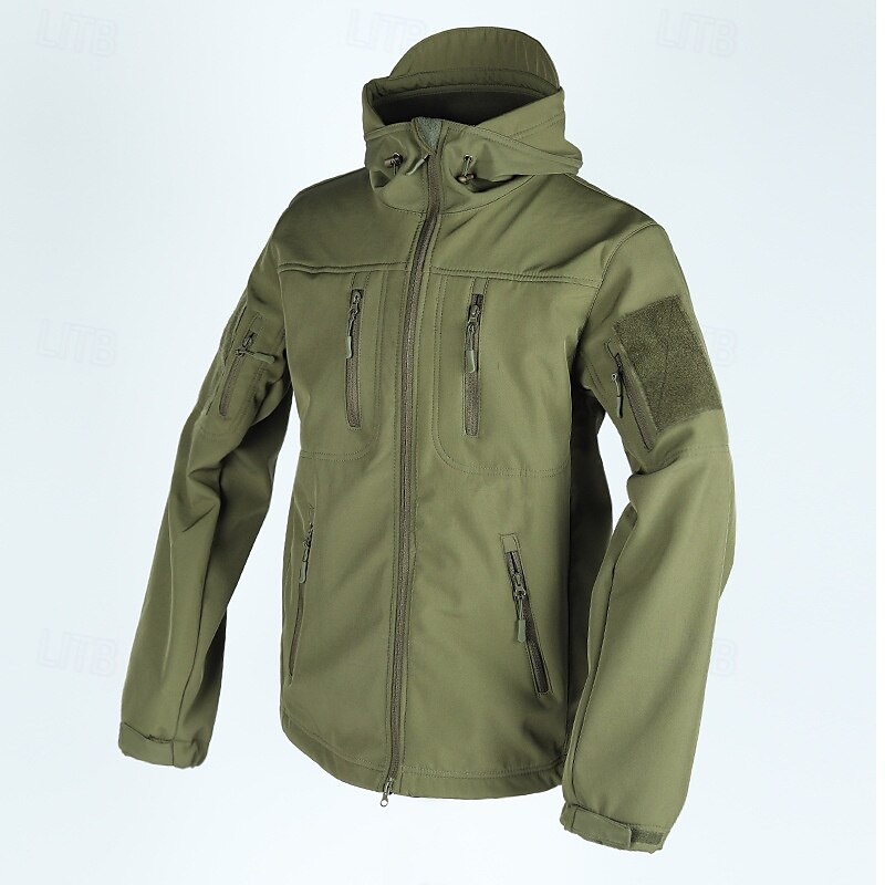Herren Soft Shell Jacke Hoodie Jacke Wanderjacke Taktische Jacke Täglich Urlaub Windundurchlässig warm halten Tasche Herbst Winter Glatt Modisch Klassisch Mit Kapuze Standard Kamel Schwarz Khaki 2025 - $47.99 –P5