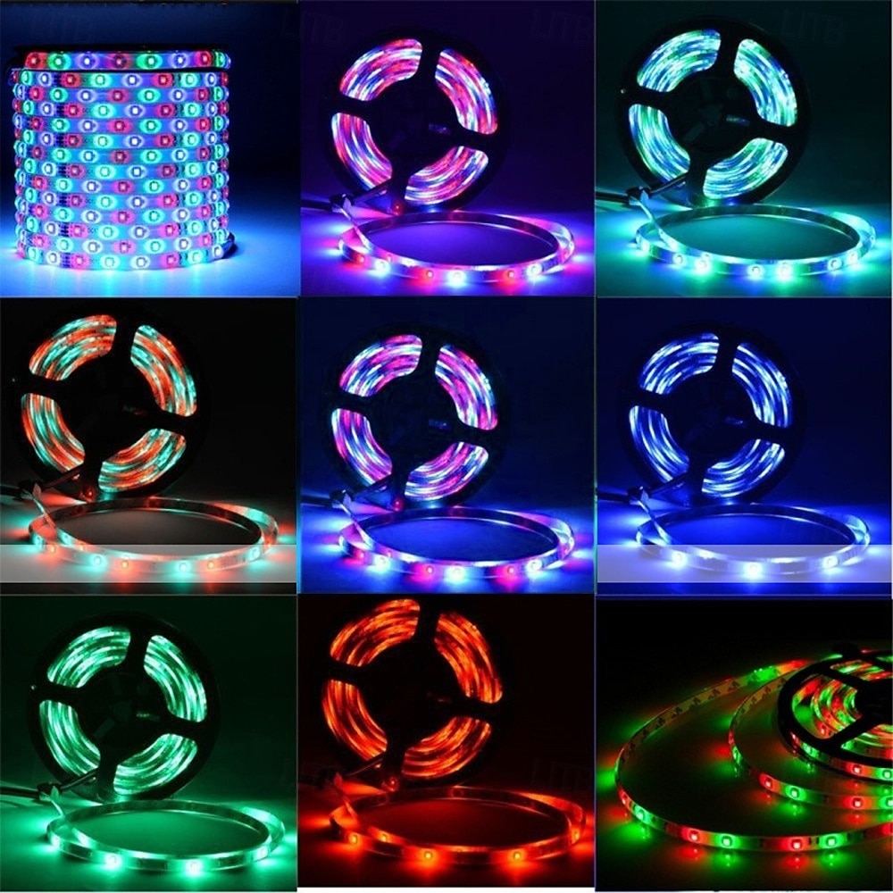 Bande lumineuse LED flexible RVB 5 m Tiktok Lights 300 LED 2835 8 mm IR 44 touches Télécommande connectable auto-adhésive changement de couleur de 2025 ? $16.49 –P6