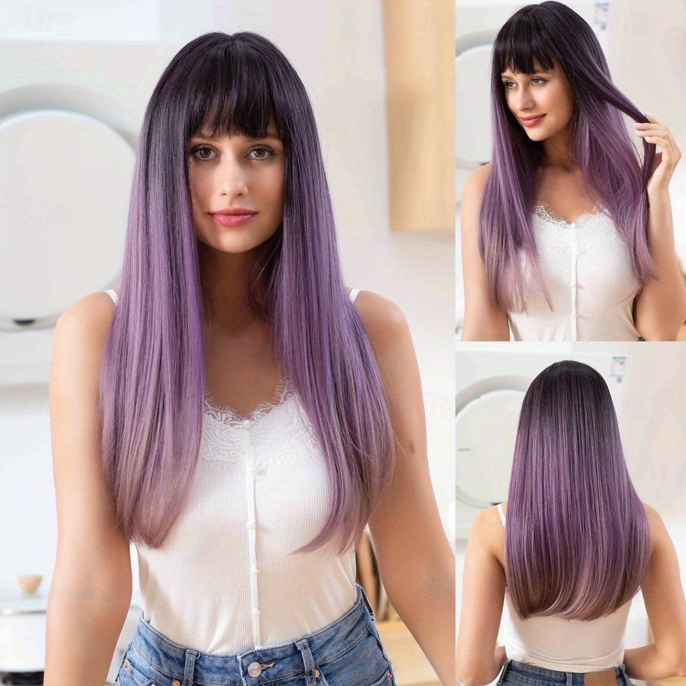 μακριές ίσιες περούκες με κτυπήματα για γυναίκες Περούκες αντικατάστασης μαλλιών από μαλακές συνθετικές ίνες για πάρτι καρναβαλιού χρήση μουσικού φεστιβάλ 2025 - $19.49 –P6