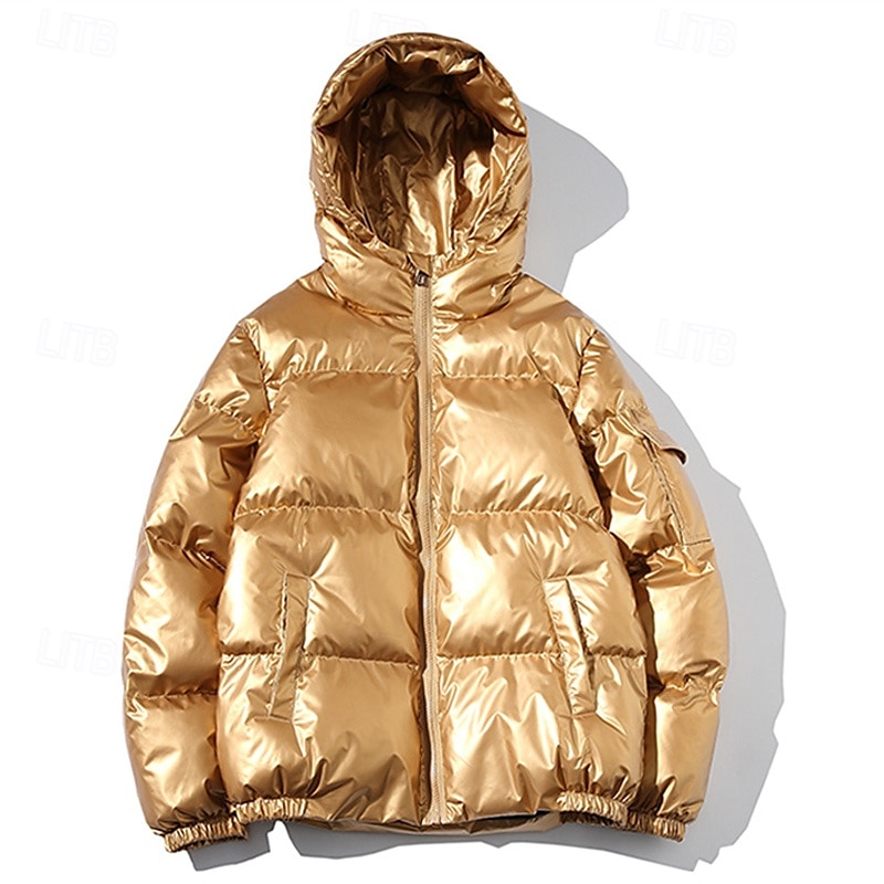 Herr Vinterkappa Pufferjacka Vadderad jacka Ficka Polyester Dagliga kläder Datum Semester Normal Mode Ledigt Bekväm Håller värmen Höst vinter Enfärgad / vanlig färg Silver Svart Marinblå Guld 2025 - $44.99 –P12