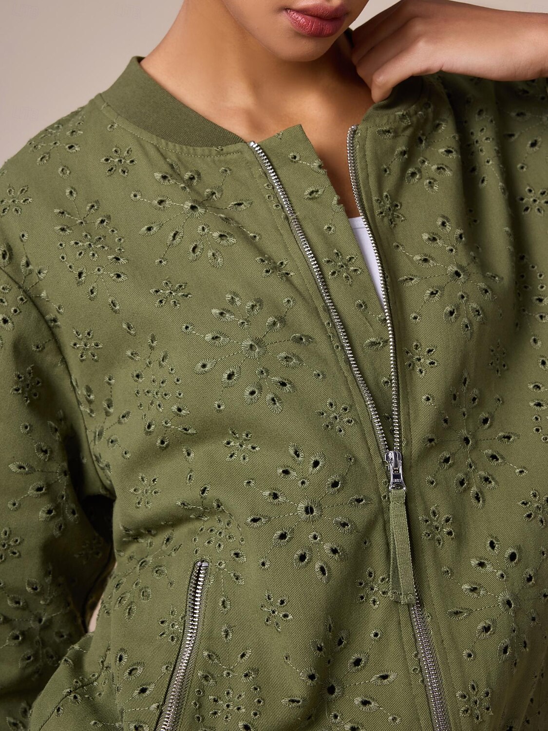 Jachetă bomber cu fermoar brodat 100% bumbac, cu gâtul uniform 2026 - $94.99 –P2