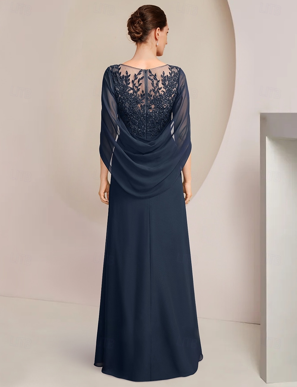 Abito Sheath Madre della Sposa Abito Elegante Collo Gioiello Lunghezza Piena Chiffon Manica Mezza con Pizzo Drappeggiato Laterale a Colore Solido taglia personalizzata gratuita del 2025 a $197.99 –P2