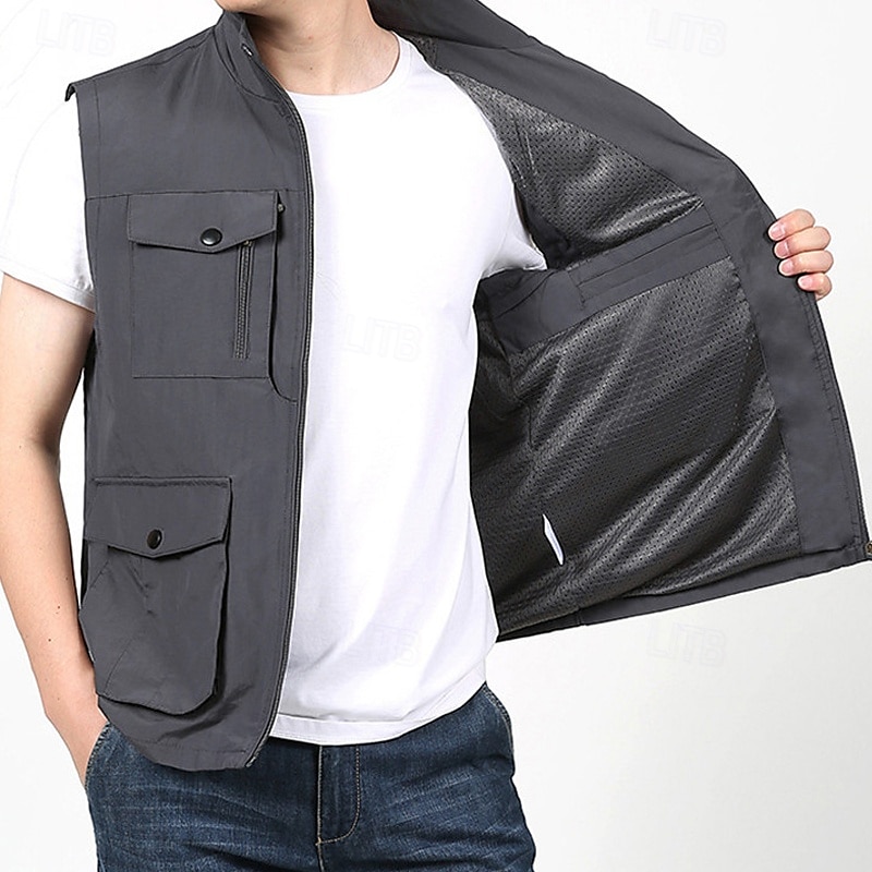 Herren Weste für Wanderer Wander-Fleeceweste Ärmellos Weste Außen Atmungsaktiv Komfortabel Tasche Polyester Schwarz Armeegrün Khaki Jagd Angeln Klettern 2025 - $34.99 –P11