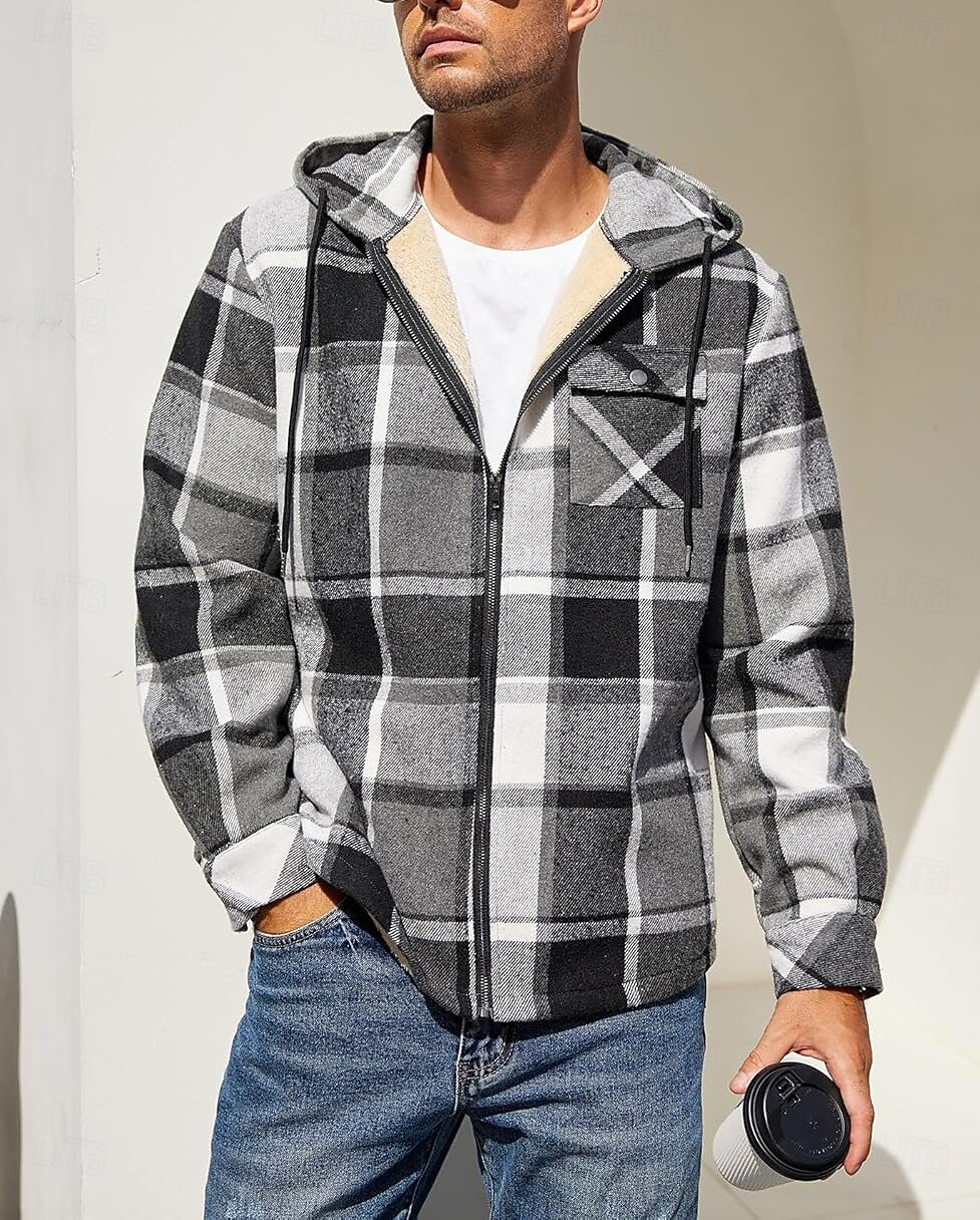 Herren Hemdjacke Kapuzenjacke Shacket Flanell-Fleecejacke Täglich Urlaub warm Mit Kapuze Herbst Winter Schottenstoff Kariert Modisch Strassenmode Kargen Standard Schwarz Dunkelrot Hellgrün Rote Blau 2025 - $60.99 –P9