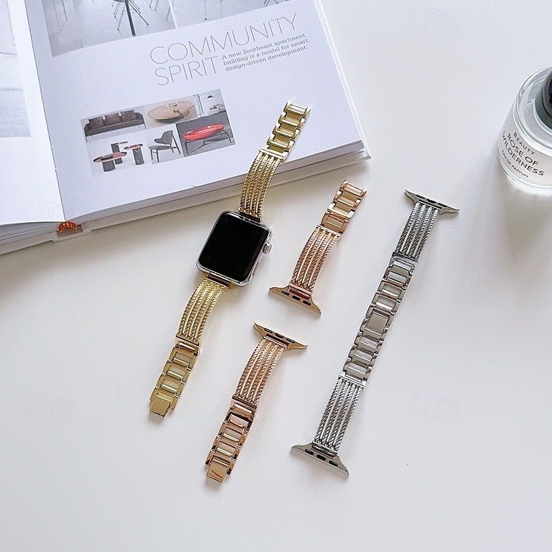 Solo Loop Συμβατό με Ζάντα ρολογιού Apple Watch 38mm 40mm 41mm 42mm 44mm 45mm 49mm Γυναικεία Μεταλλικό κούμπωμα Ρυθμιζόμενο κράμα Ανταλλακτικό λουράκι ρολογιού για iwatch Ultra 2 Series 9 8 7 SE 6 5 2025 - $20.99 –P4