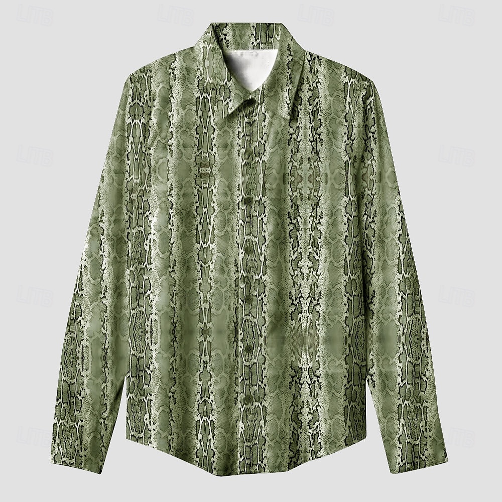 Men's Snake Print Shirt Aloha Shirt Long Sleeve Vintage Fashion Designer Outdoor Casual Daily Spring &  Fall Collar Button-Down Blue Green Gray 2025 - $25.99 –P7