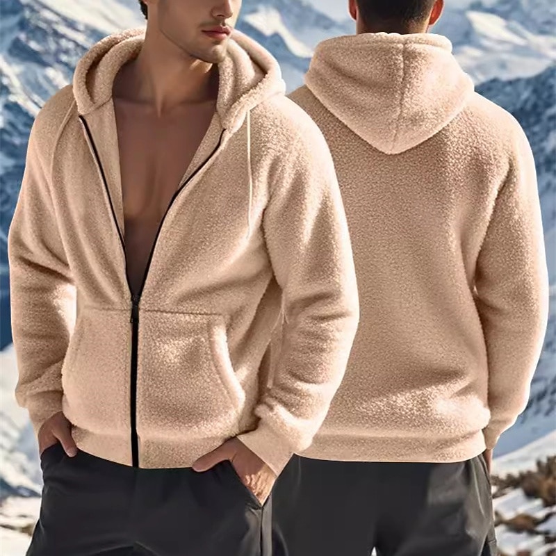 Men's Hoodie Jacket Outdoor Jacket Winter Coat Hiking Fleece Jacket Winter Outdoor Thermal Warm Fleece Lining Fleece Jackets Full Zip Climbing Camping / Hiking / Caving Traveling Black Navy Blue 2026 - $36.99 –P7