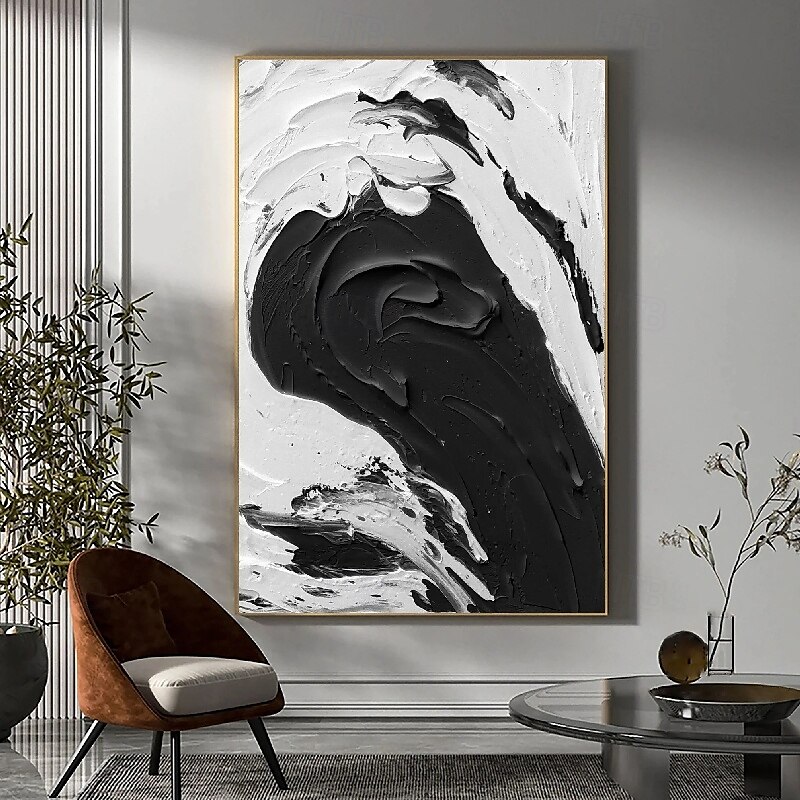 dipinto a mano bianco nero con texture pittura oversize 3d fatto a mano arte murale geometrica astratta grande dipinto minimalista bianco nero con texture per soggiorno camera da letto decorazione del 2025 a $125.99 –P8