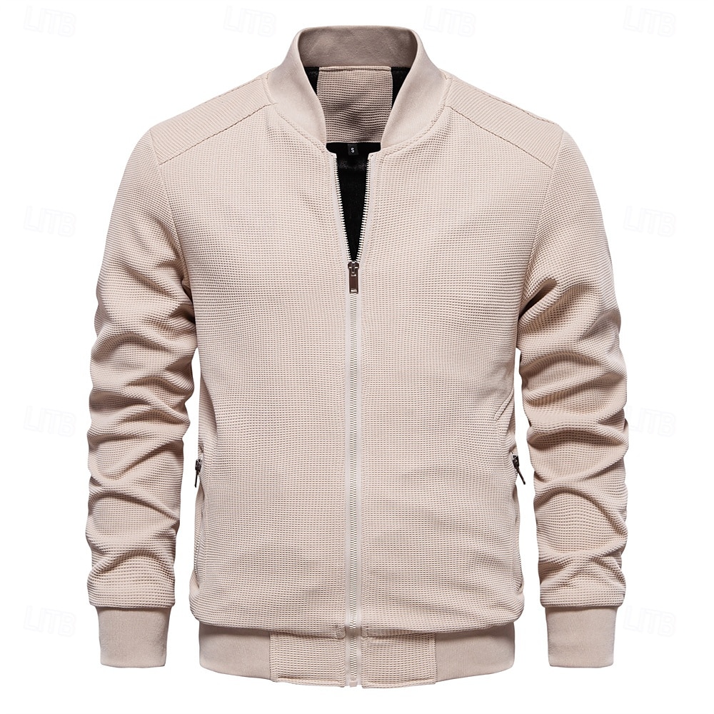 Hombre Chaqueta tipo gofre Chaqueta casual Casual Diario Sexy Primavera & Otoño Color sólido/liso Casual Cuello Mao Regular Albaricoque Negro Verde Claro Caqui Verde Ejército Chaquetas 2025 - $74.99 –P1