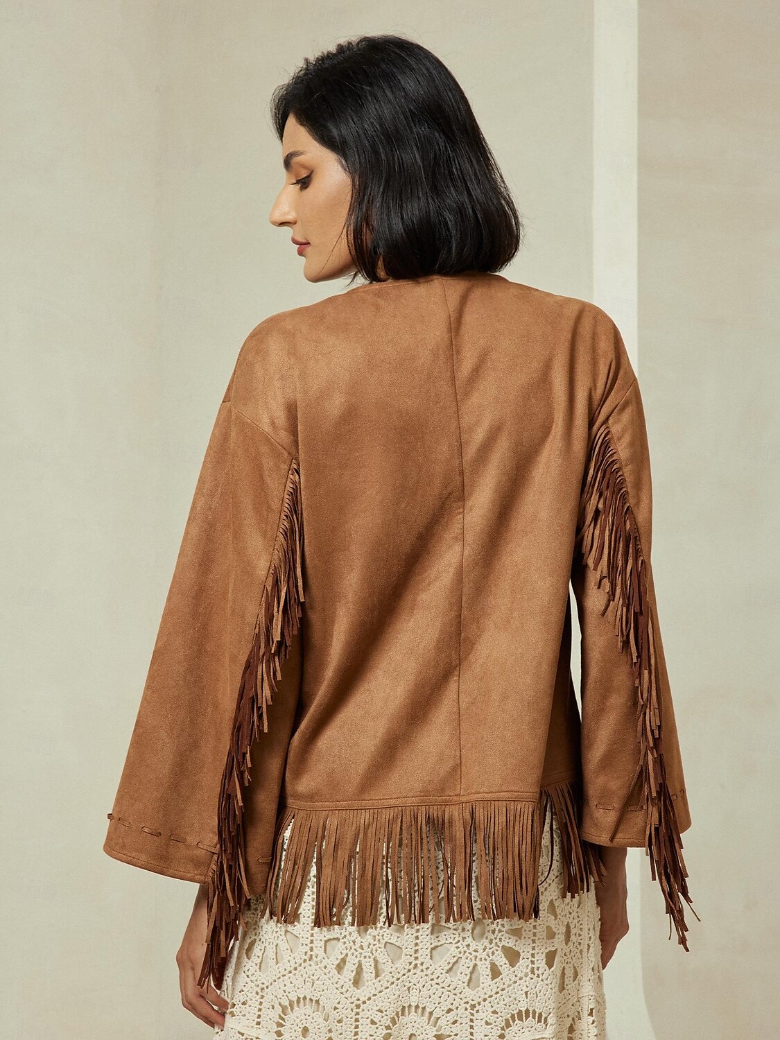 Suede Fringed Flare Cuff Sleeve Jacket 2025 - $47.99 –P2