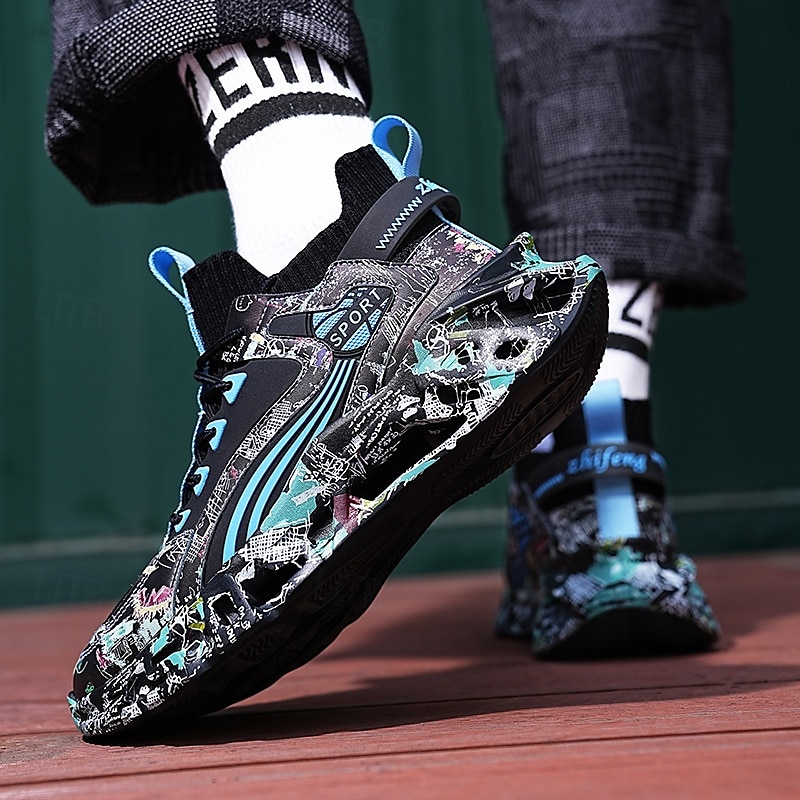 sneakers alte da uomo con motivo graffiti – scarpe sportive streetwear colorate con chiusura con lacci, tomaia in mesh traspirante per abbigliamento casual e sportivo del 2026 a $64.99 –P6
