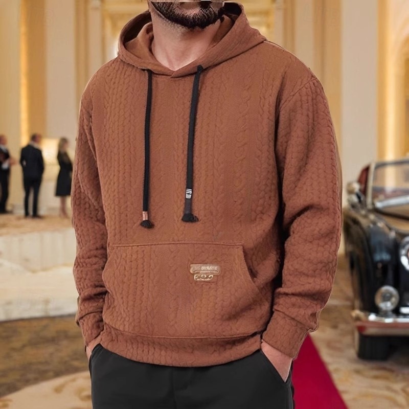 Homens Moletom Preto Branco Café Com Capuz Tecido Jacquard Estriado Bolso frontal Textura Desportos e Ar livre Diário Feriado Poliéster Texturizado Roupa de rua Básico Casual Primavera & Outono Roupa de 2025 por $23.99 –P1