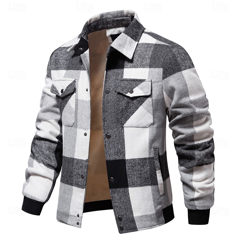 Per uomo Giacca da camicia Giacca sportiva Giacca in pile di flanella Casual / quotidiano Sexy Autunno inverno Color Block A quadri / A righe / Chevron Informale Bavero Standard Nero Blu reale Cachi del 2025 a $88.99 –P6