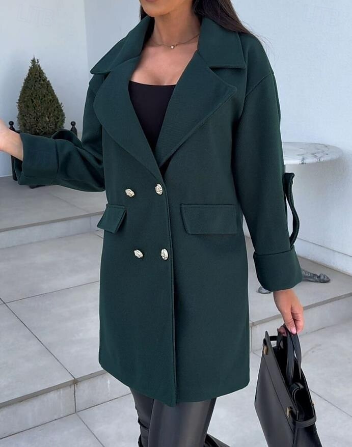 Manteau Trench Femme Plein Air Usage quotidien Vacances mode Décontractées Avec poches Longue Manteau Noir Blanche Vert Véronèse Automne Hiver Gilet Revers Ample S M L XL 2XL de 2025 ? $47.99 –P6
