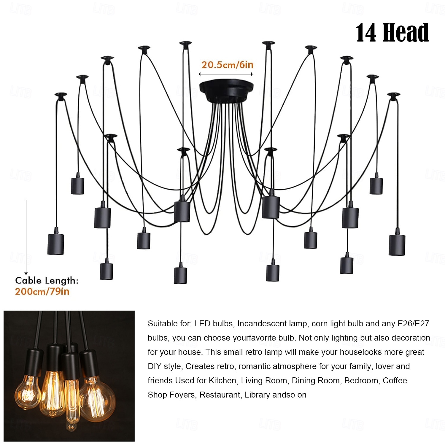 led hanglamp warm wit 6/10/14 koppen retro edison multi verstelbare diy plafond spider lamp modern chique industrieel voor woonkamer slaapkamer 110-240v 2026 - $161.27 –P1