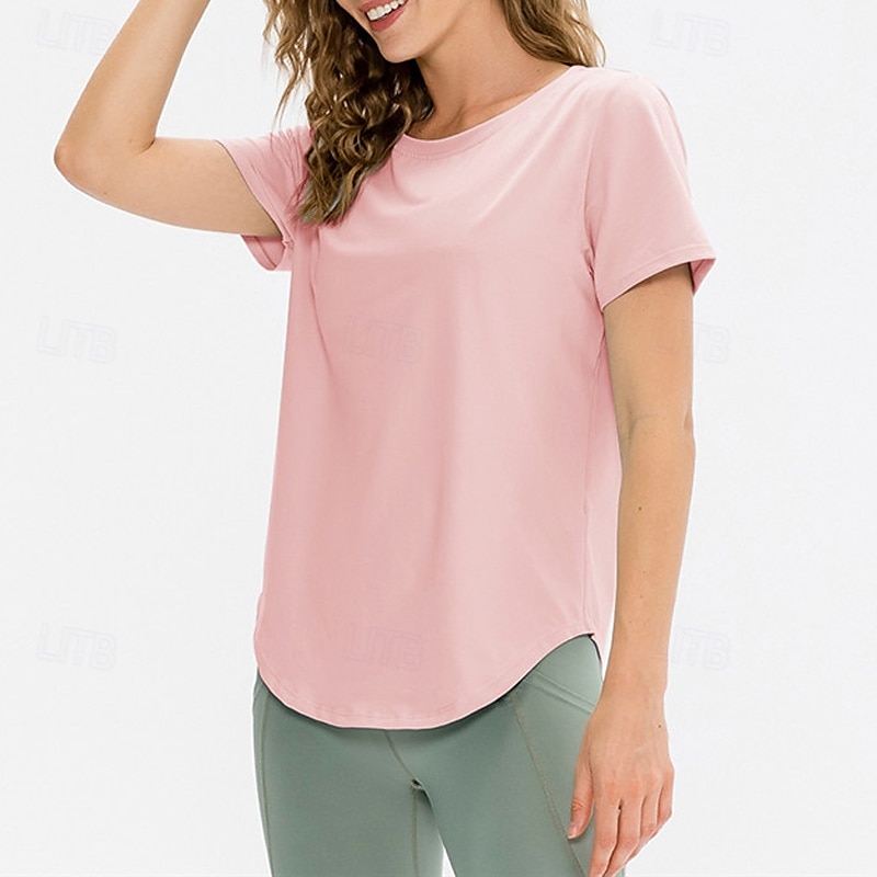 Damskie Běžecké tričko Krótki rękaw Tee Tshirt Codzienny Athleisure Solidne kolory Szybkie wysychanie Miękka Oddychający Trening w siłowni Chodzenie Jogging Odzież sportowa Odzież sportowa Morelowy 2025 - $18.99 –P15