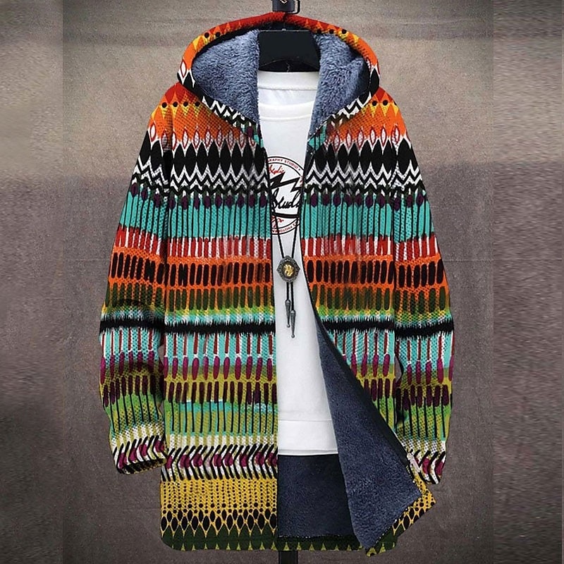 Men's Abstract Graphic Prints Geometry Winter Coat Fleece Jacket Coat Warm Breathable Comfortable Fashion Streetwear Sport Sports & Outdoor Daily Wear Going out Zipper Pocket Print Fall & Winter 2025 - $73.99 –P5