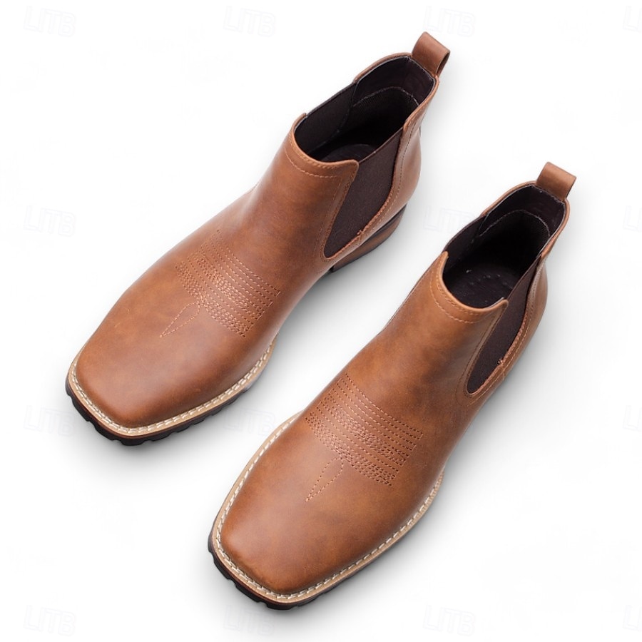 botas chelsea masculinas de couro marrom e preto – botas clássicas de cano curto com painéis laterais elásticos para uso casual e formal de 2025 por $89.99 –P3
