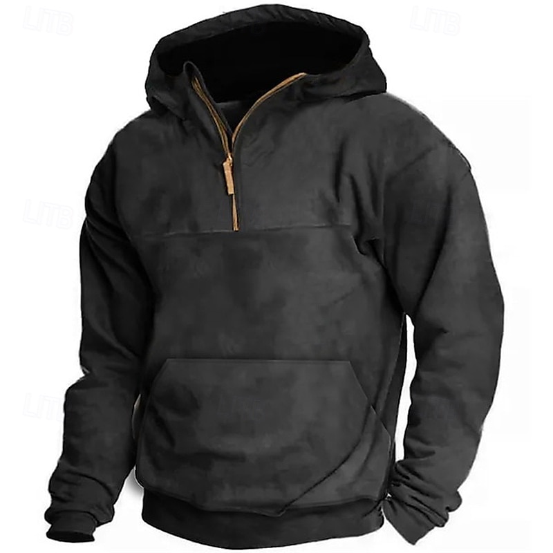 Pánské Kapuce Mikina se zipem na čtvrtletí Černá Armádní zelená Námořnická modř Khaki Světle šedá Kapuce Bez vzoru Přední kapsa Sporty a outdoor Denní Dovolená Polyester Šik ven Základní Na běžn 2025 - $41.99 –P3