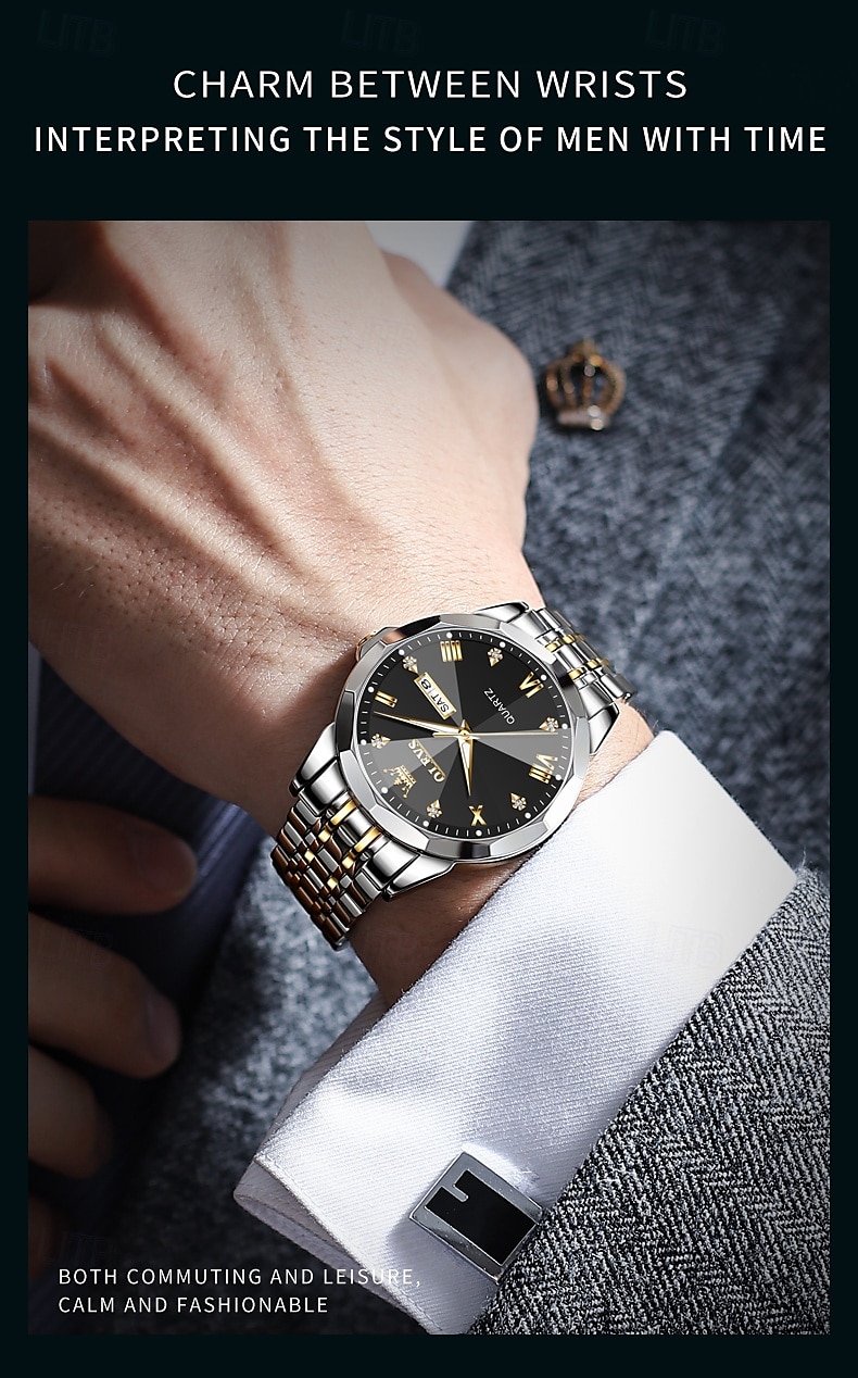 OLEVS Мужские кварцевые часы Минималистичные модные бизнес-наручные часы с подсветкой календарем датой неделя водонепроницаемые стальные часы 2026 - $35.99 –P4