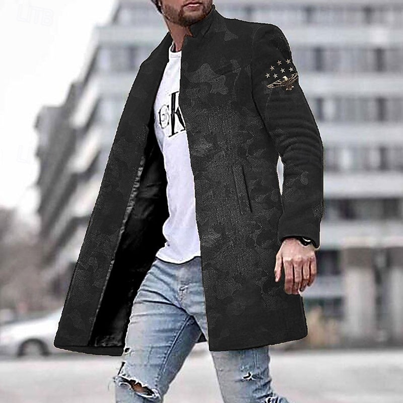 Men's Winter Coat Overcoat Coat Daily Wear Vacation With Pockets Print Front Pocket Fall & Winter Camo Streetwear Sport Turndown Regular Red Blue Purple Green Gray Jacket 2025 - $67.99 –P3