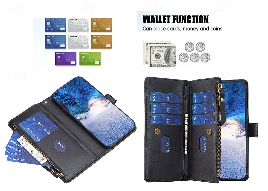 Phone Case For iPhone 16 15 14 Pro Max Plus 13 12 11 Pro Max Wallet Case with Stand Holder Zipper with Wrist Strap Retro TPU PU Leather 2025 - $12.99 –P8